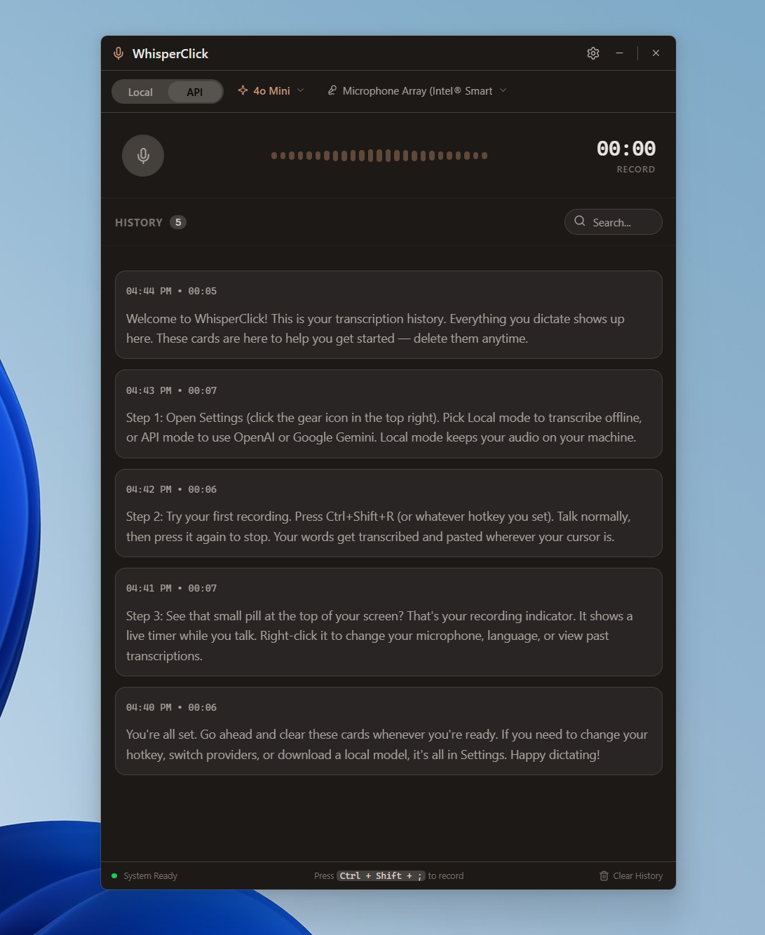 WhisperClick main window